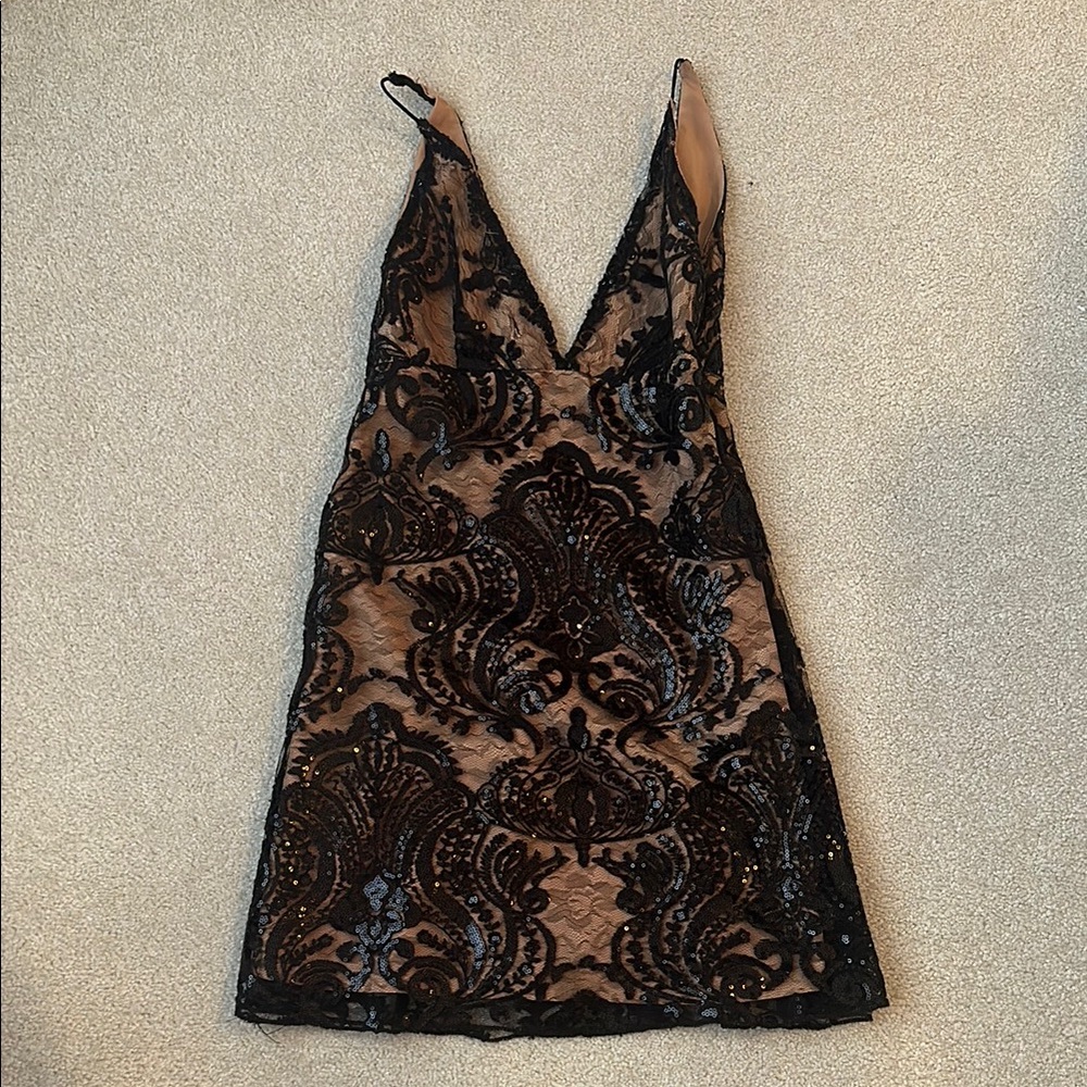 Free People Elegant Black Lace Sequin Dress